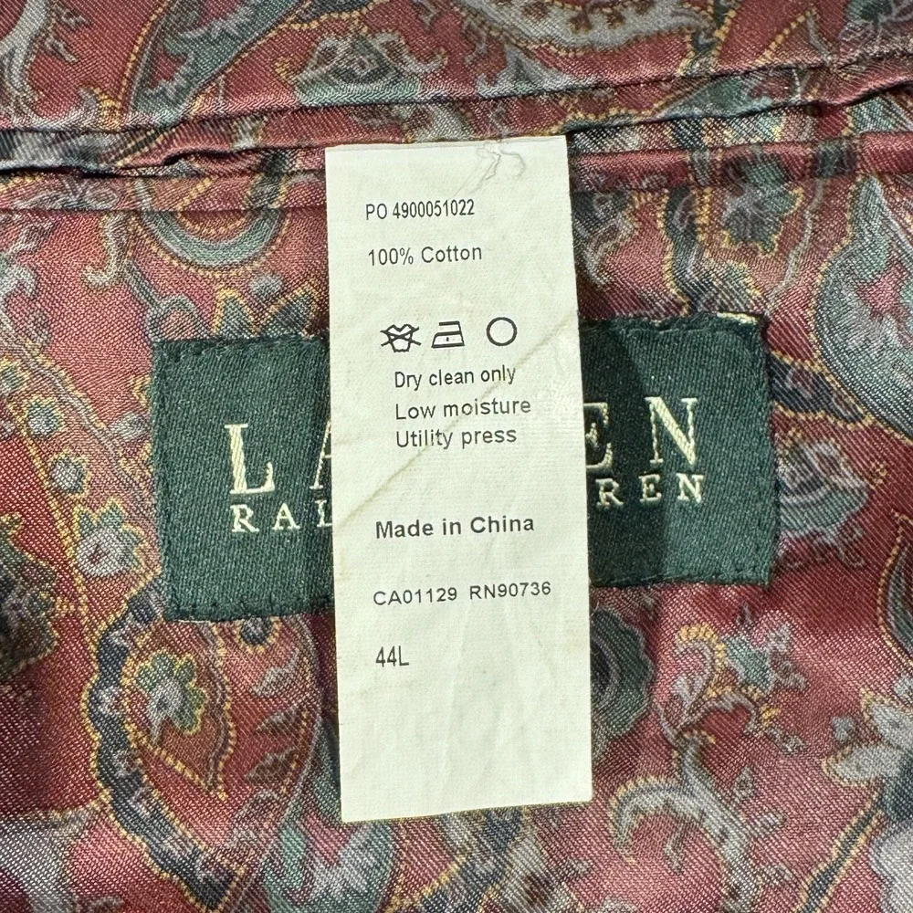 Lauren Ralph Lauren Corduroy Jacket Men 44 L Blazer 2 Button Paisley Lined Brown